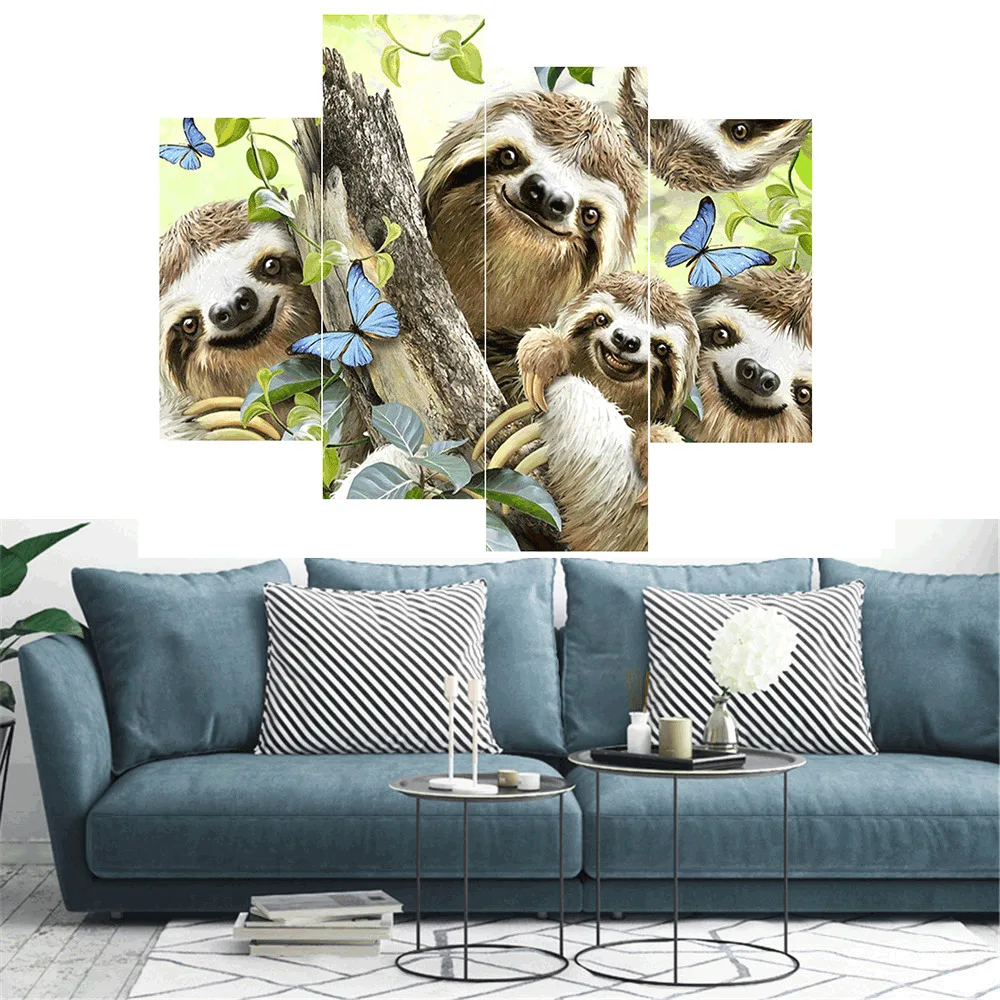 

HUACAN Diamond Embroidery Sale Animal 4pcs Diamond Painting Sloth Full Square Pictures Of Rhinestone Mosaic Multi-picture
