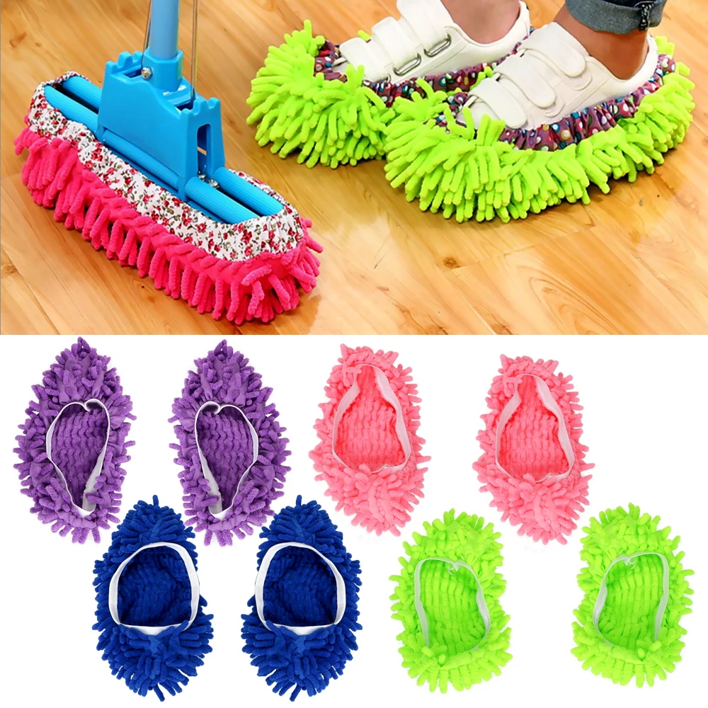 1 Pair Bathroom Floor Dust Cleaner Washable Cleaning Mop Slipper Wipe
