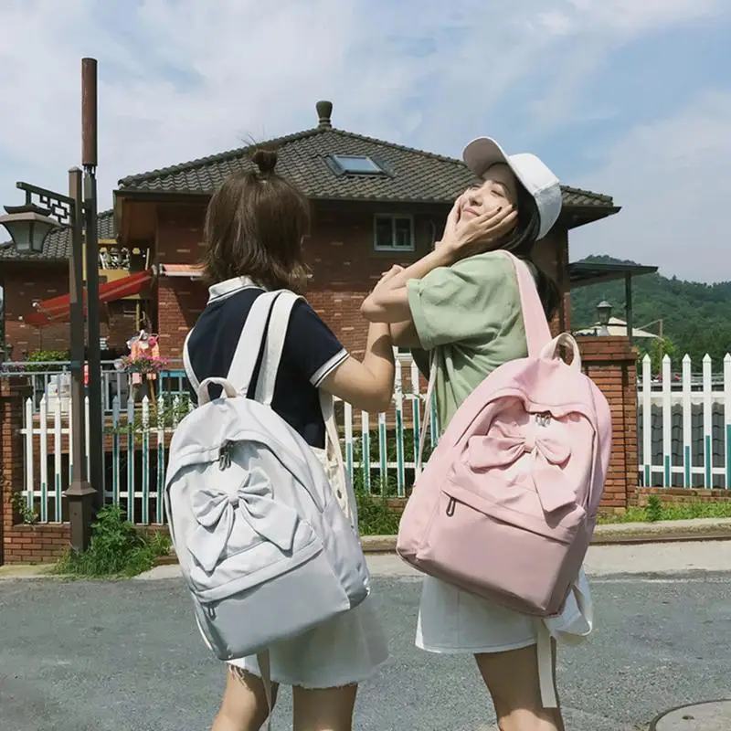 

Free Shipping Sweet College Wind Bag High Quality Bow Canvas Fashion Girl Candy Color Small Backpack Female Bag