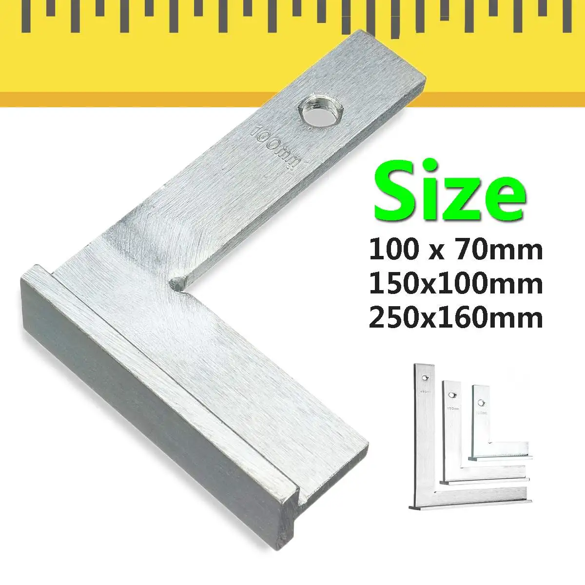 

3 Size 90 Degree Stainless Steel Angle Corner Square Ruler Wide Base Gauge Silver High-Precision Protractor Measuring Tools
