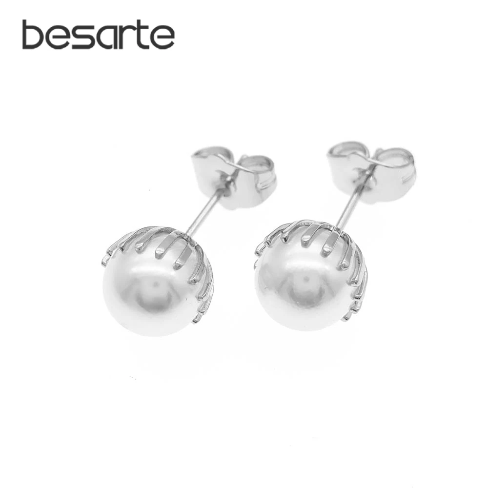 Женские серьги гвоздики с белым жемчугом золотистые пусеты E1705|pearl stud earrings|stud