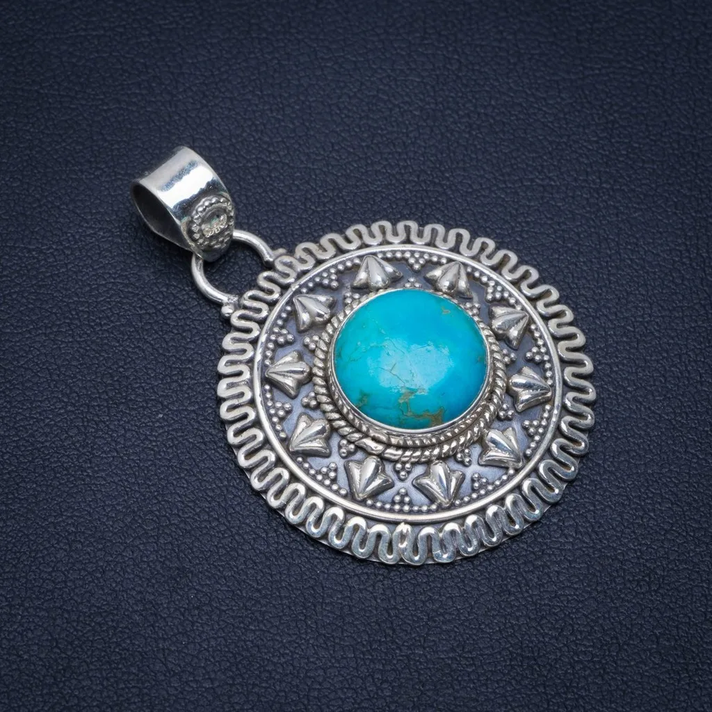 

Natural Turquoise Handmade Unique 925 Sterling Silver Pendant 1.75" A3806