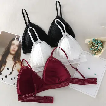 

Women Fashion French Style Bralette Seamless Deep V Lace Girl Women Bra Wireless Thin Underwear Sexy Lingerie Soft Bras