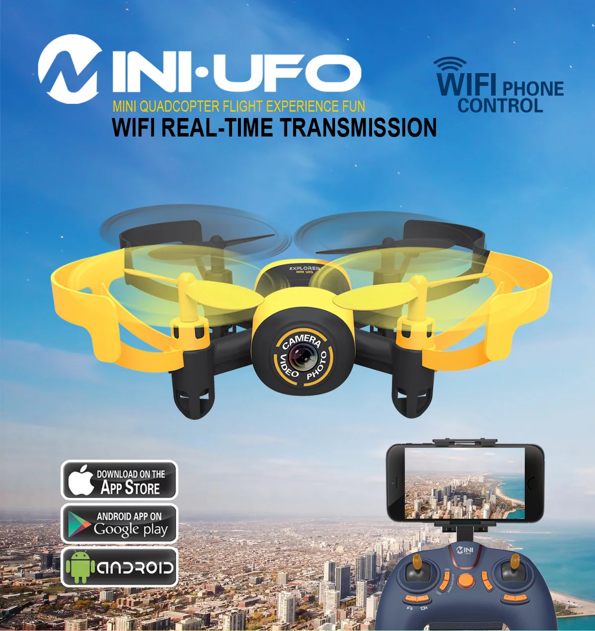 JXD 512W JXD512W 2.4Ghz WiFi FPV Mini Drone One-Key-return & Headless Mode RC Quadcopter with 0.3MP HD Camera RTF VS CX-10W