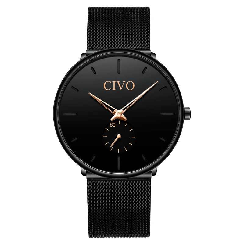 

CIVO Top Brand Quartz Wrist Watches Men Simple Mesh Stainless Steel Watches Men Waterproof Ultra Thin Minimalist Watch Clock