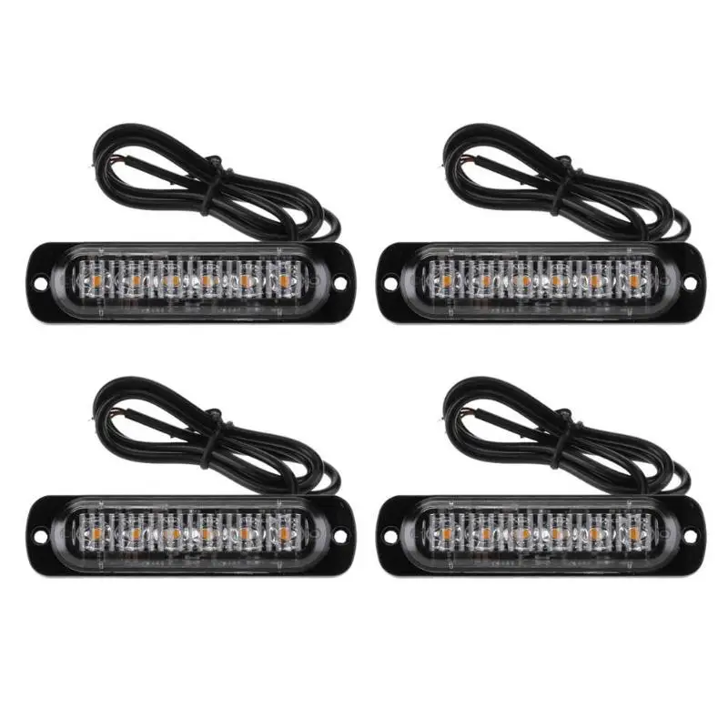 

4Pcs 12-24V 18W 6 LED Slim Flash Light Bar Car Vehicle Truck Moto Emergency Warning Strobe Lamps Auto Accessories with 6 LED/pc