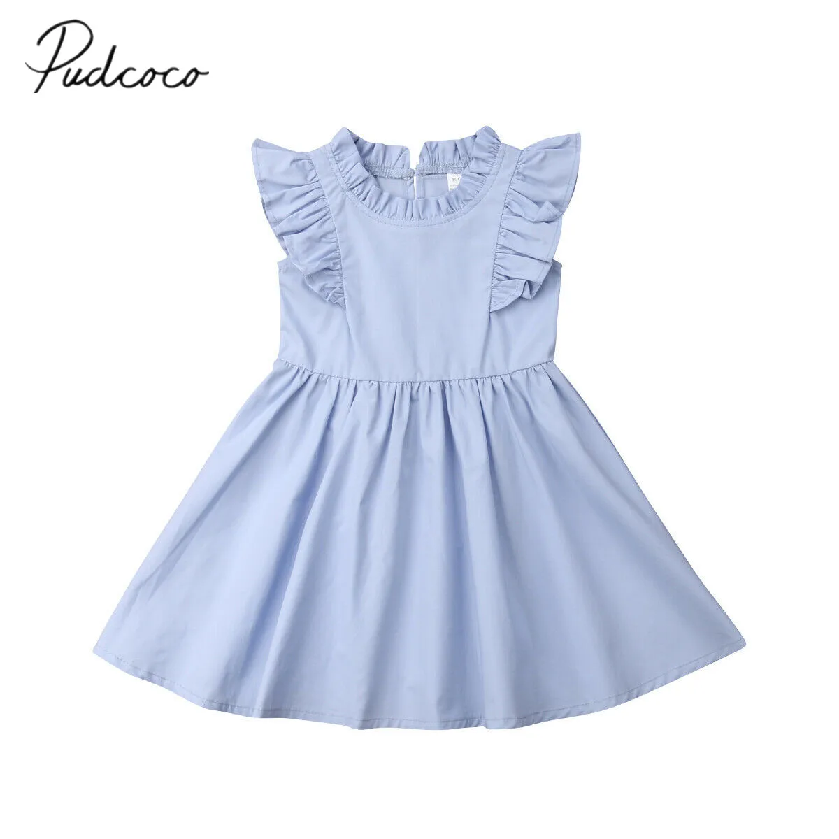 

2019 Brand New Toddler Kids Baby Girls Summer Solid Color Dress Ruffle Sleeveless Party Dress Summer Princess Gown Clothes 1-6T