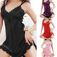 Сексуальное женское белье, экзотическая Ночная сорочка, Женская пижама,, кружевное шелковое атласное платье, нижнее белье, ночная сорочка на бретельках с v-образным вырезом