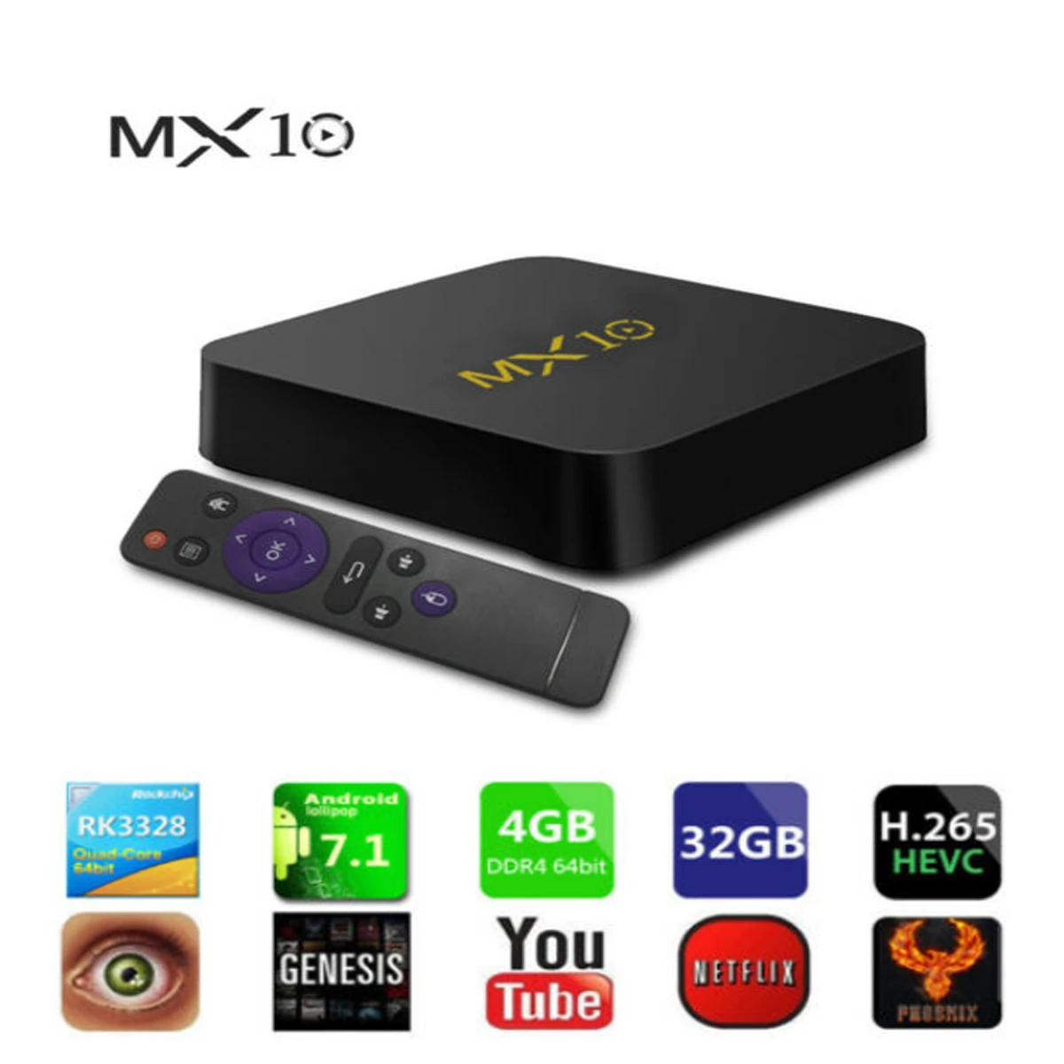 MX10 Android 8.1 Smart TV Box RK3328 Quad Core 4GB 32GB HD WiFi 4K Intelligent Network Media Player