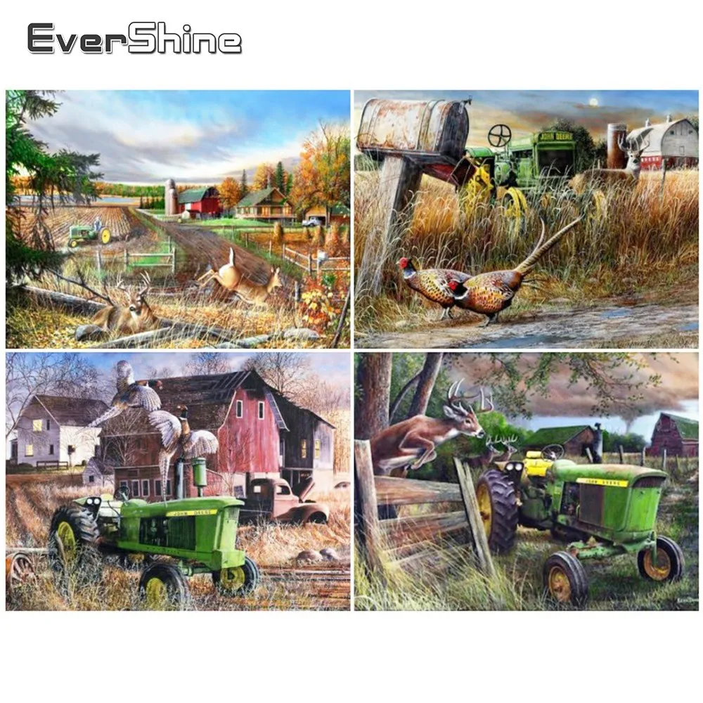 

EverShine DIY Diamond Embroidery Farm Scenery Diamond Painting Poultry Cross Stitch Diamond Mosaic Tractor New Year Home Decor