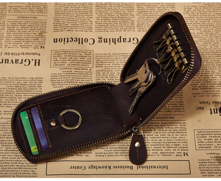 Кожаный ключница ключ кошелек умный автомобиль сумка кольцо обертывание Органайзер чехол 678-40 человек сумасшедшая лошадь кожа ретро ключ держатель