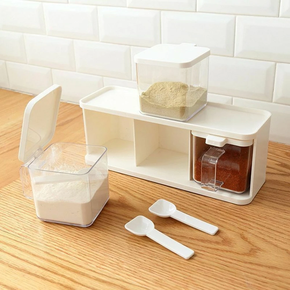 3 Grids Kitchen Spice Jar Rack Condiment Storage Seasoning Container Food Boxes
