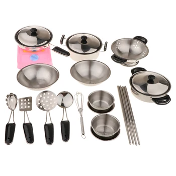 

20PCS/ Set Stainless Steel Cookware Playset for Kid Pretend Kitchen Cooking Toy Varied Pot Pan Cooking Utensils Kitchenware Gift
