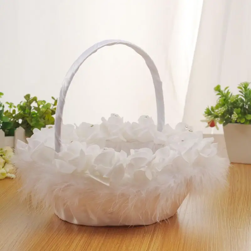 

Latest Wedding Flower Girl Basket Lace Flower Girl Basket Western Wedding Candy Storage Romantic Cute Bow Double WeddingSupplies