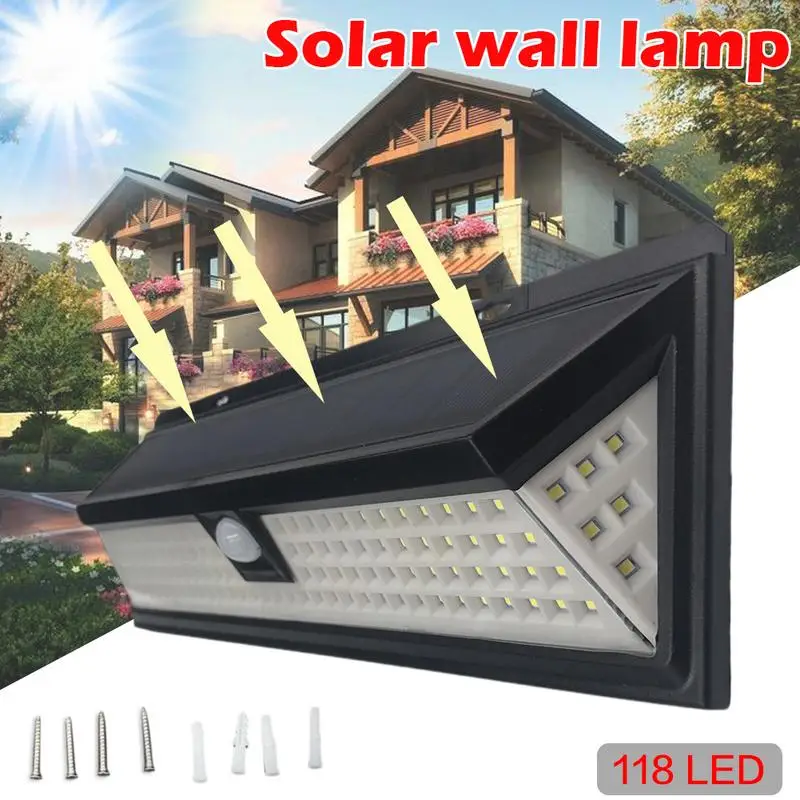 

3 Mode Waterproof 118 LEDs Solar Light PIR Motion Sensor Outdoor Garden Light Solar Powered Wall Lamp Emergency Security Lights