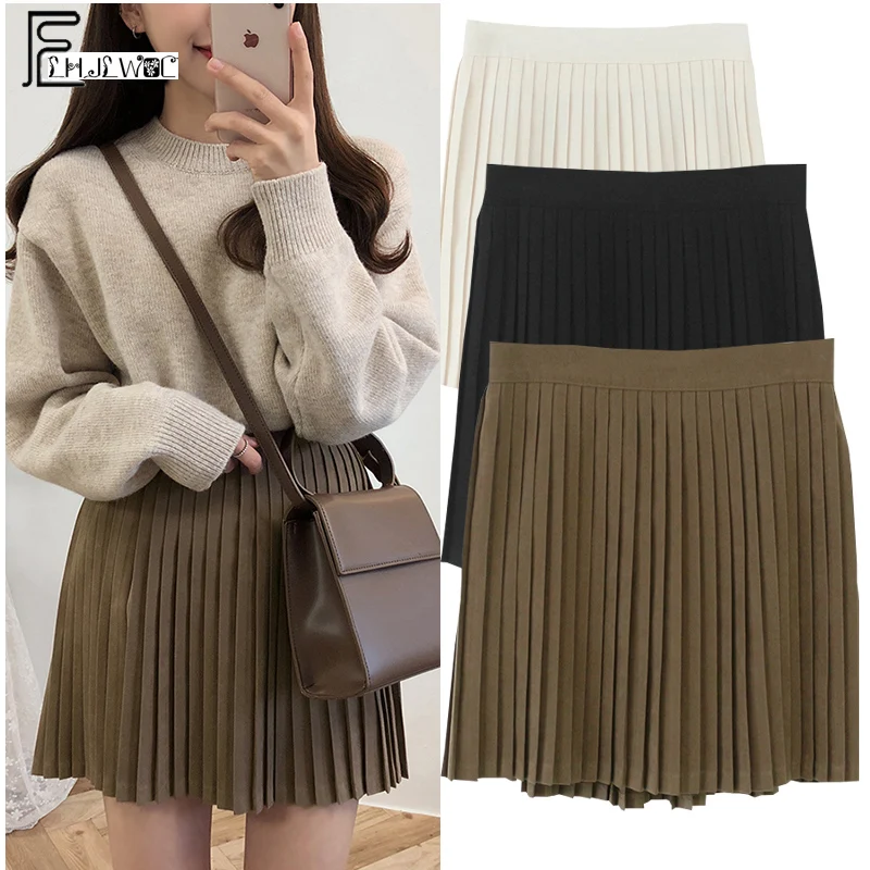 

2019 Summer High Waist Skirts Women Koran Japan Preppy Style Design Girls Lady Cute Sweet Black Elastic Waist Vintage Skirt 302
