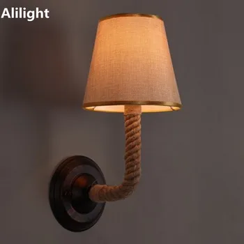 

Vintage Wicker Rope Wall Lamp Sconce Antique Fabric LED Home Lighting Fixture for Foyer Dining Living Room Bedroom Wall Light