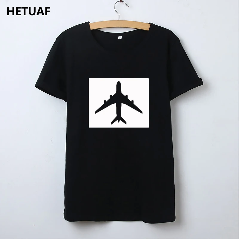 

HETUAF Printed Airplane Graphic Tees Women Tshirt Ulzzang Tumblr Rock T Shirt Women Cotton Cool Camisetas Mujer Tops Drop Ship