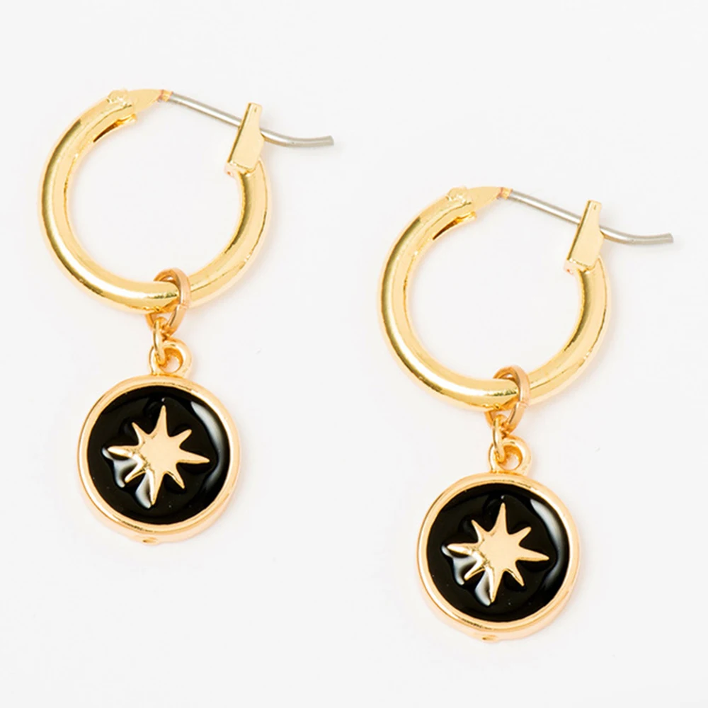 

2019 Black Enamel Charm North Star Women Dangle Earrings Gold Color Minimalist Drop Earring Trendy Indian Jewelry Ethnic DDE039