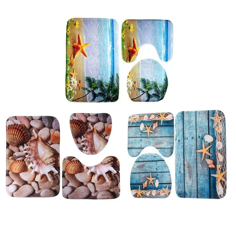 

3Pcs/set Bathroom Mat Set Toilet Rug Ocean World Flannel Anti Slip Bath Mat Rugs Home Decor Bathroom Products