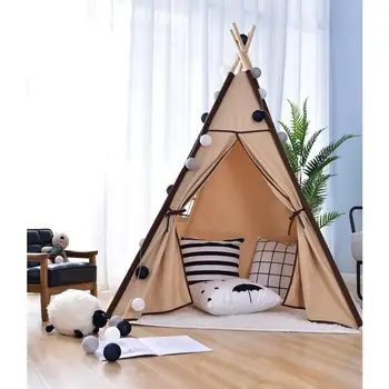 

Kids Teepee Play Tent - Cotton Canvas Indian Children Playhouse With Mat Indoor Outdoor Toy Boys Girls Baby Gift