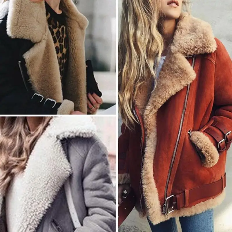 buy Autumn and Winter Korean Style Loose Large Size Fur Warm Coat Jackets Velvet Cotton Lapel Thick Cas