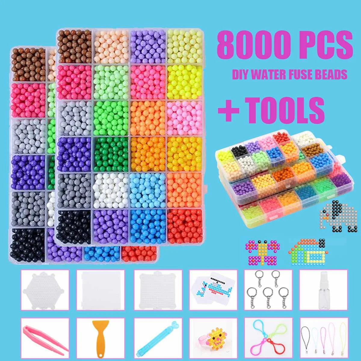 

8000pcs DIY Water Sticky Fuse Beads Plastic Toys Children Educational Learning Hobbies Toys Crafts Birthday Christmas Gift Kids