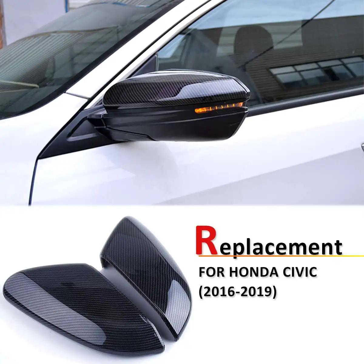 Cocas AX Side Door Mirror Carbon Fiber Style Rear View Rearview Caps Trim Car Covers Overlays Styling for Honda Civic 2016 2017 2018 