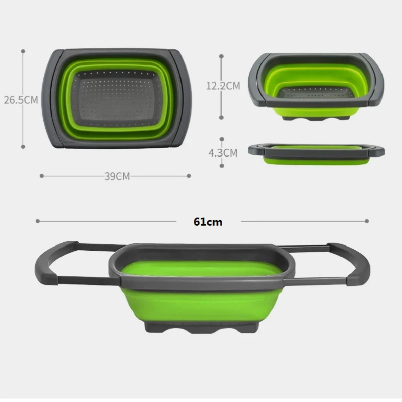 Складной ситечко для мытья овощей корзина складной силиконовый дуршлаг квадратная над раковиной с ручкой фруктовый кухонный инструмент