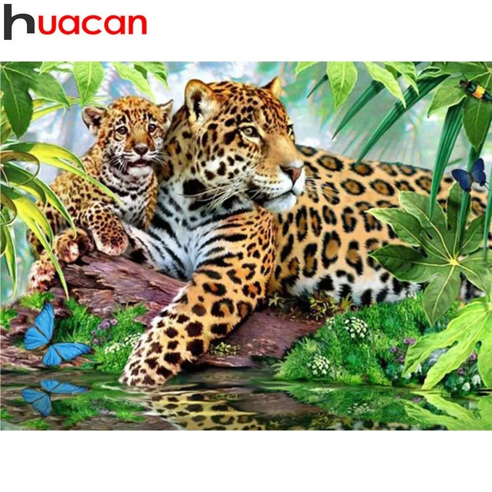 

HUACAN 5D DIY Full Square Diamond Painting Animal Tiger And Son Rhinestone Mosaic Diamond Embroidery Cross Stitch Home Decor