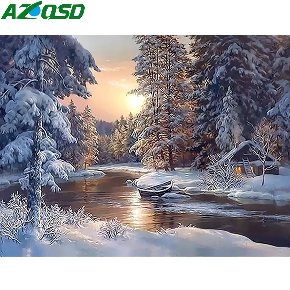 Картина AZQSD по номерам снежное дерево на холсте картина маслом зимний пейзаж DIY