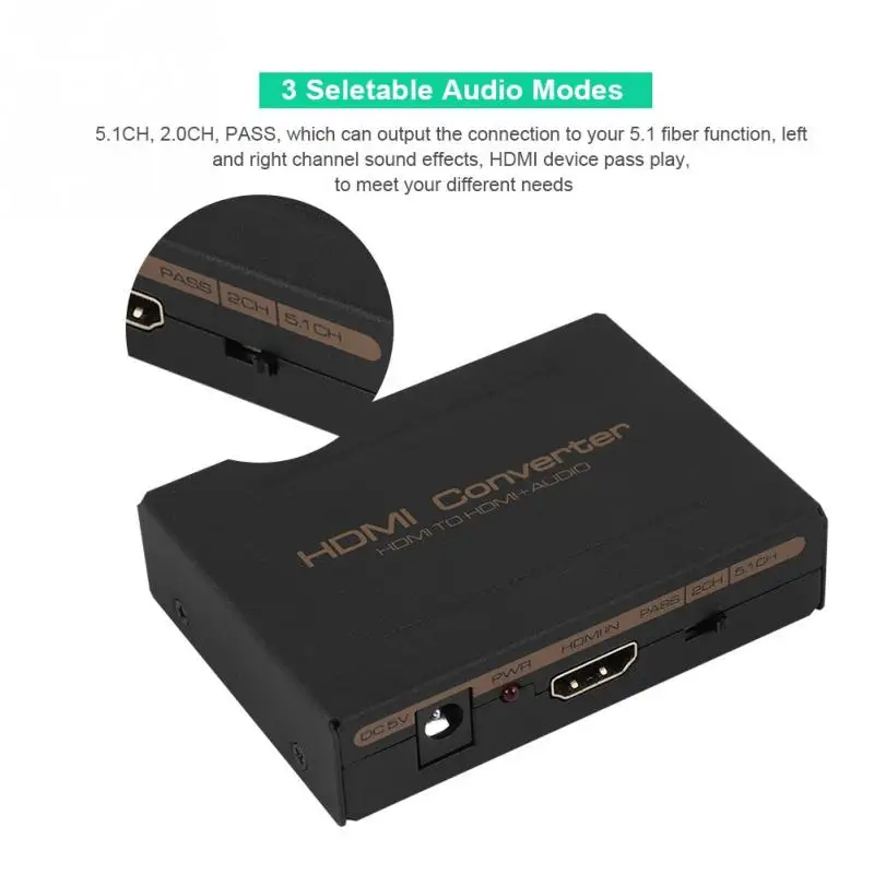 

1080P 225MHz HDMI to HDMI DTS AC3 Audio Separator Extractor Converter Splitter HDCP Audio Extraction Decoder for 5.1 channel AC3