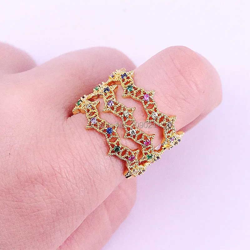 

6Pcs New Fashion Gold color rainbow cz zircon rings for women simple cute lovely wedding/party rings