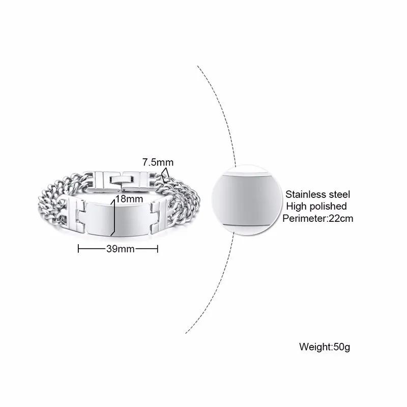 Персонализированные 18 мм мужские из нержавеющей стали двойной панцирной цепи звено ID идентификационный браслет в серебряные мужские ювелирные изделия