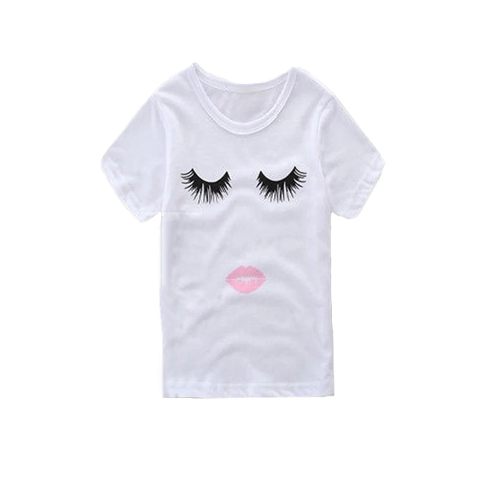 

Children Summer Eyelashes Printing Fashion Parent-Child wear Short-Sleeved T-Shirt(L Kid)