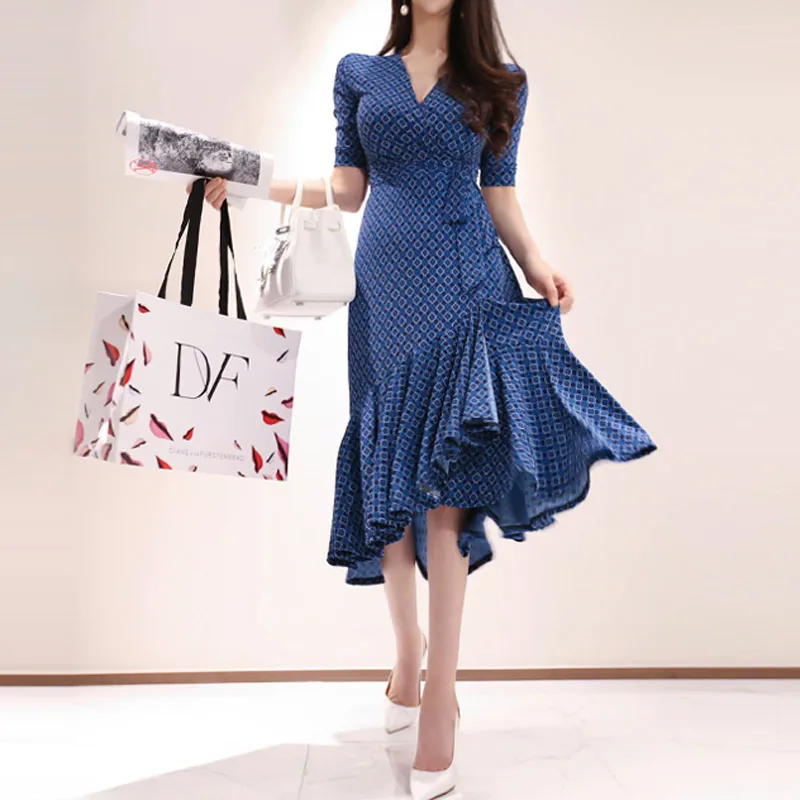 Buy Best 8Y2a6 CINESSD Maxi Dress for Women Summer Blue Drape V neck robe vestidos cotton Sexy female irregular Long loose A line Party Dresses
