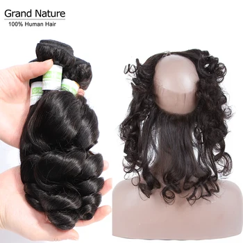 

Brazilian Loose Wave hair Weaves Bundle with 360 Frontal closure Preplucked Remy human Hair with Hairline French Wave 4pcs