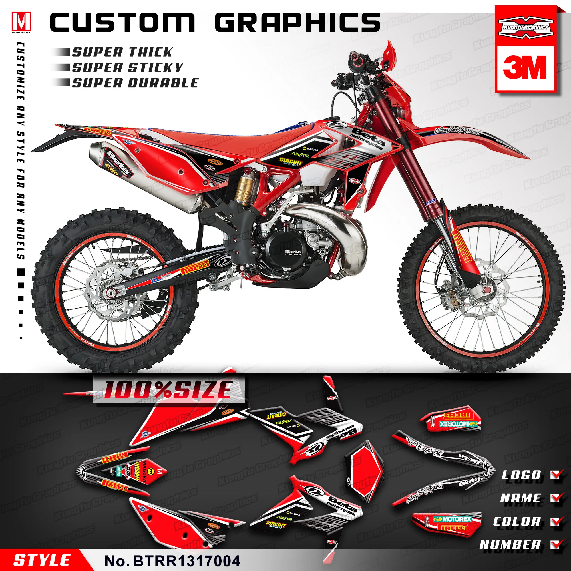 

KUNGFU GRAPHICS Custom Stickers Kit Decals for Beta 250 300 350 390 430 480 RR 2013 2014 2015 2016 2017 (Style no. BTRR1317004)