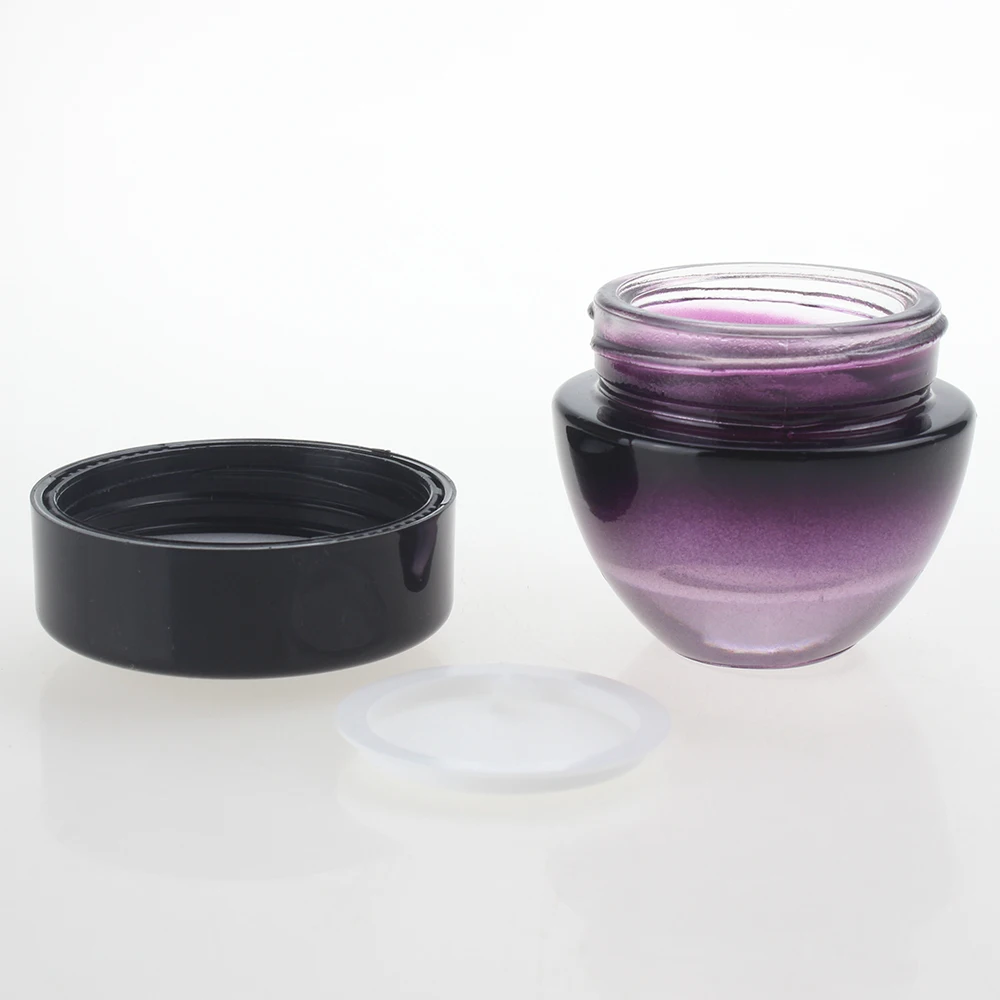 

High quality 50g cream bottle glass makeup refillable bottles, empty purple glass face cream jar wholesale
