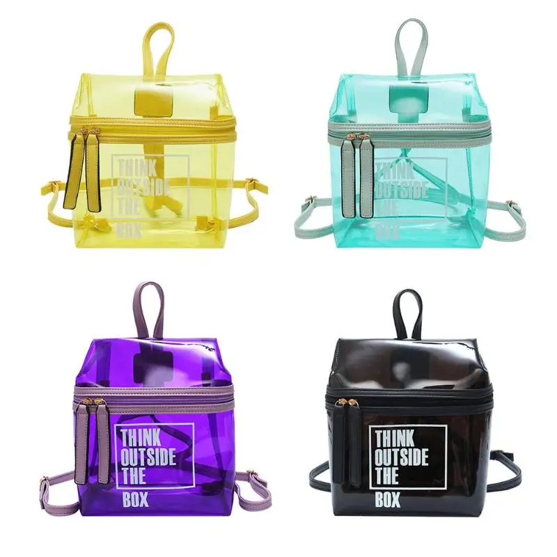 

Transparent PVC Travel Backpacks Women Casual Small Bookbags for Teenager Boys Girls Clear Shoulder School Bags 2019 New