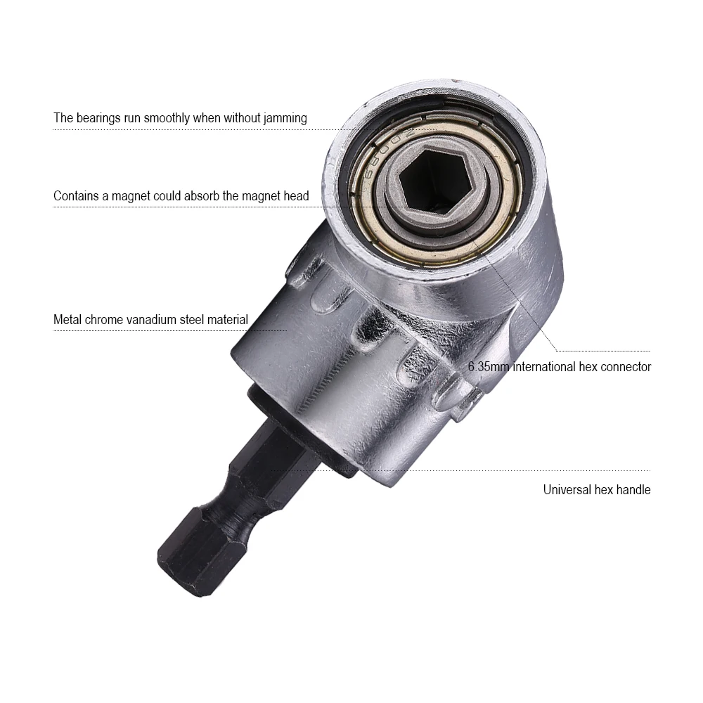 JelBo Black/Silver 105 Degree Angle Extension Right Driver Magnetic 1/4 Inch Hex Drill Bit Socket Screwdriver Holder