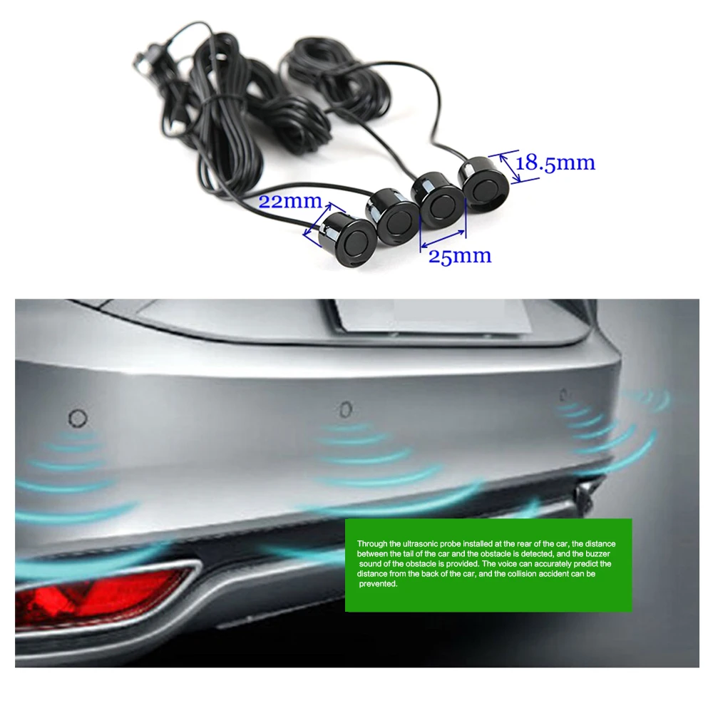 Smartour Car Parking Sensor 22mm 4PCS Sensors Buzzer Kit Reversing Radar Sound Alert Indicator Probe System Universal