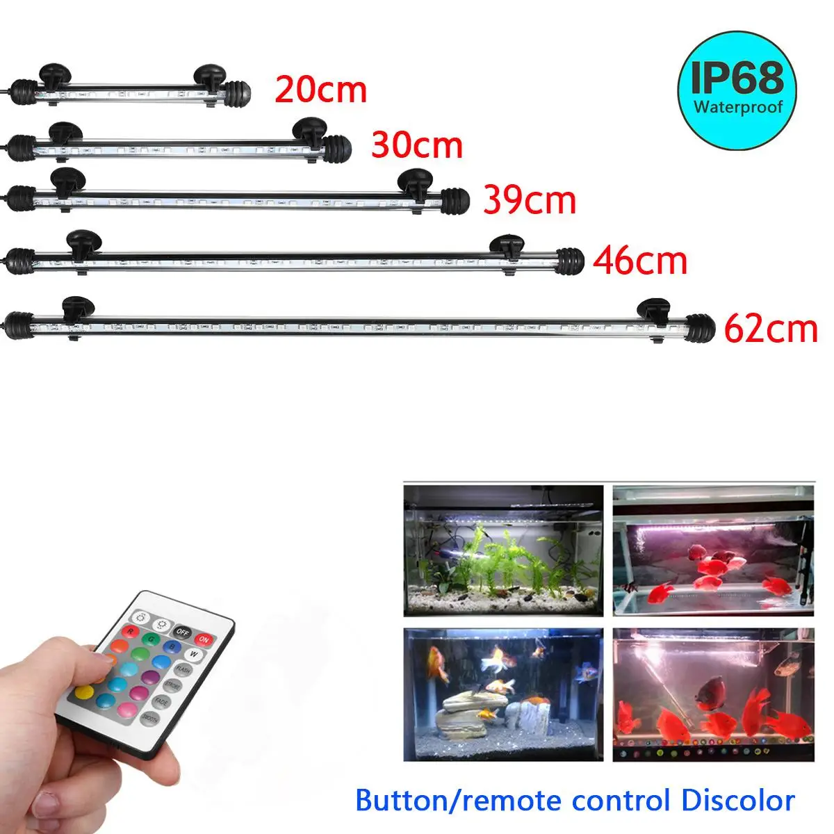 

EU US Plug RGB Remote Aquarium Light Fish Tank Waterproof SMD LED Bar Light Aquatic Lamp Submersible 20-60CM