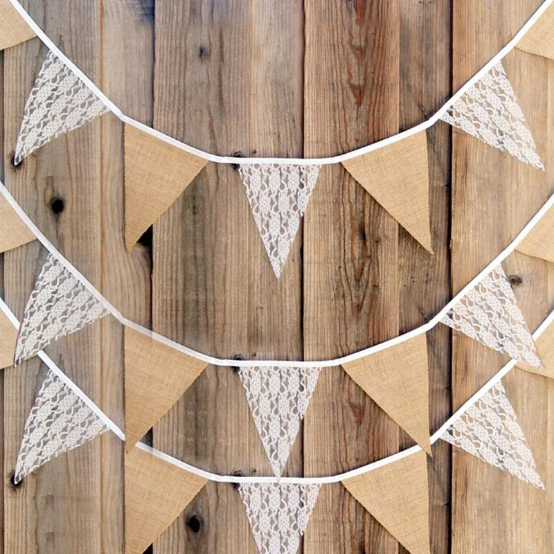 

Burlap Linen Pennant Kids Boy Girl Lace Bunting Flags Vintage 3.3M Wedding Decor Birthday Party Decorations