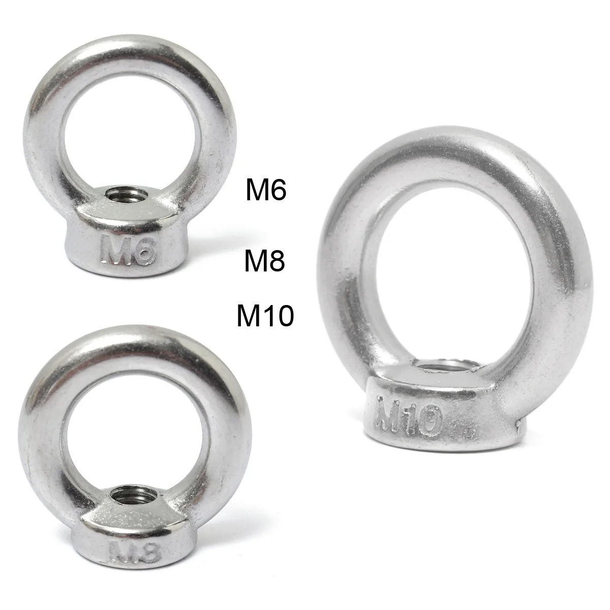 

5pcs 304 Stainless Steel M6 and M8 Ring Shape Metric Threaded Lifting Eyed Nuts