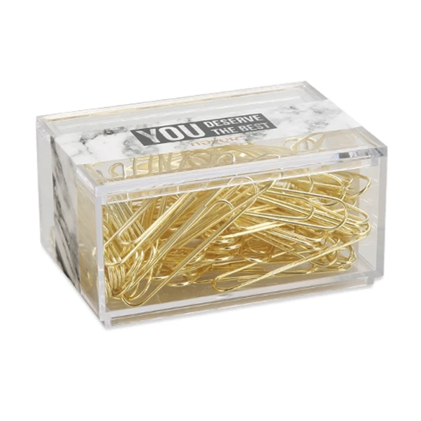 

70pcs 2 inch Gold Paper Clips Iron Wire U Type Paper Clip in Reusable Marble White Paper Clip Holder for Office & School