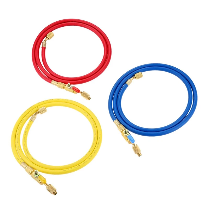 60 дюймов R410A шланги с шаровыми кранами для R22 R410A R404A R134A манометр коллектора хладагента набор 3 цвета шланги в красном, синем, желтом цвете