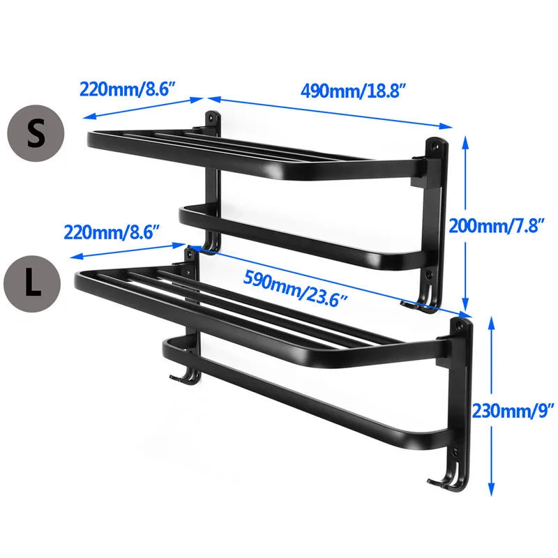 Kaufen Xueqin 490 590mm Schwarz Alumimum Faltbare Handtuch Halter Handtuch Regal Wand Montiert Bad Handtuch Rack Lagerung Aufhänger Regal