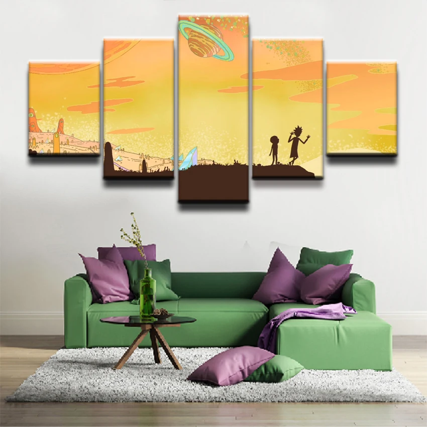 

Modular Picture Modern Decoration Wall Canvas Posters On Art 5 Panel Rick And Morty Kids Room Printed Draw Decorative Framework