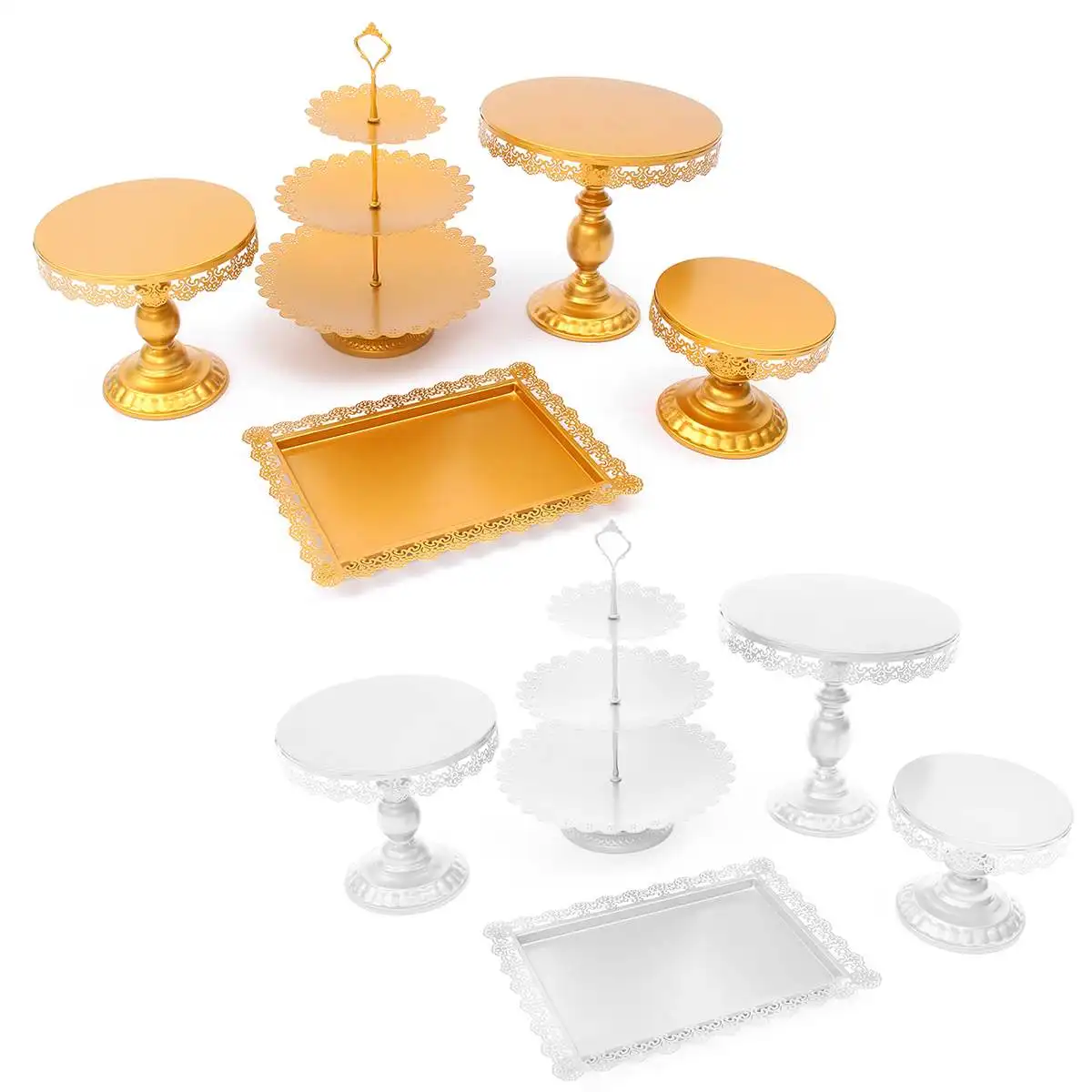 

5Pcs/Set White Gold Metal Cake Stand Cupcake Dessert Display Rack Holder Party Wedding Banquet Party Table Decoration Gifts